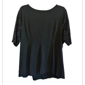 D & Co Denim Company Black Long Shortsleeved Lace Sleeve Top Size Large